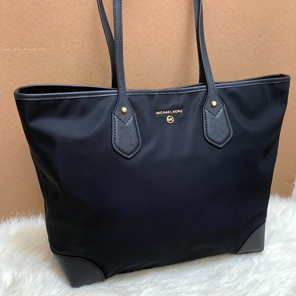 MICHAEL KORS Large Black Gabardine Nylon EVA Shopper Tote Saffiano Leather Trim - Picture 1 of 16